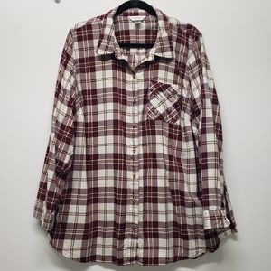 CJ Banks Button Up Long Sleeve Shirt Plaid Size 2X Modal Blend Country Classic